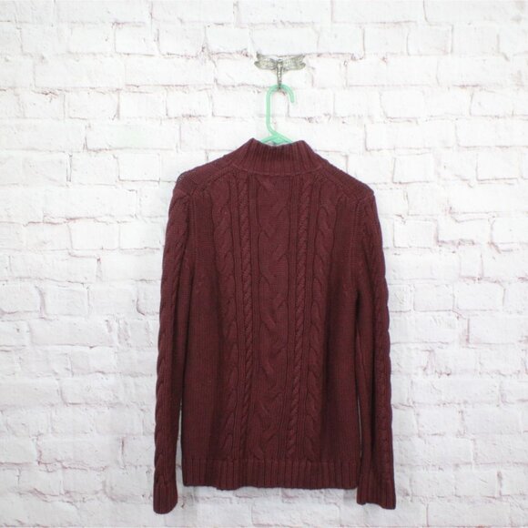 LL Bean Double L Cable Sweater Zip Cardigan Sweater Maroon Size L - Picture 6 of 12